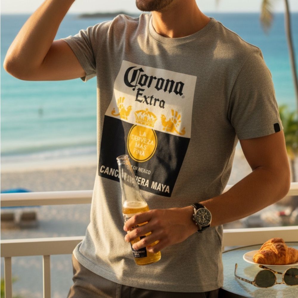 Corona Extra Cancun Riviera Maya Gray T-Shirt M NWT Grupo Modelo Beer Logo
